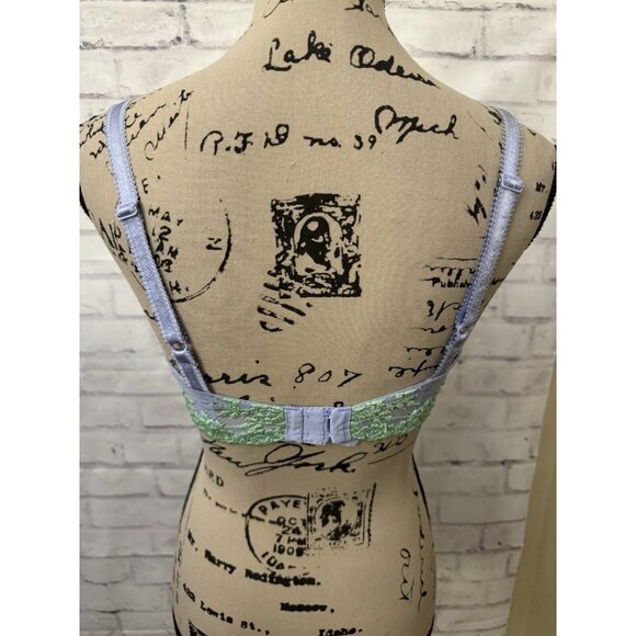 Wacoal Size 34DD Embrace Lace Underwire Bra Sheer 65191 Purple Green Stained - Picture 4 of 8